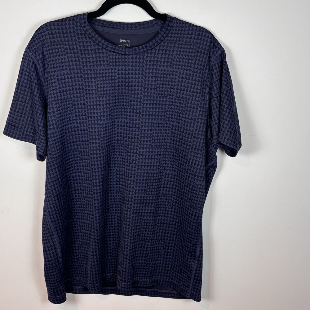 Uniqlo SprzNY Morellet Dry Fit Blue Geometric Print Tee SZ Large Art to wear
